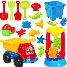 儿童沙滩玩具套装宝宝戏水玩沙挖沙决明子沙漏大号铲子沙滩桶工具 4轮车沙漏18件套