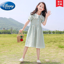 迪士尼童装女童连衣裙网红夏装2021新款洋气儿童公主裙子夏季中大童棉布裙小女孩礼服裙3-14岁 绿色 120cm