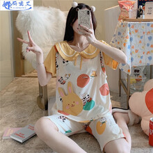 娜丽密艾孕妇睡衣夏季纯棉月子服产妇产后哺乳期喂奶衣夏天薄款短袖两件套装 sh383# 3XL码