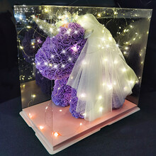 520生日礼物 永生花 独角兽 玫瑰花熊礼盒 超仙送女友老婆闺蜜情人节 魔力紫(头纱皇冠)-经典礼盒 (许愿灯)