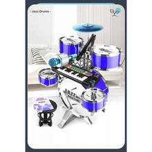 舒弗（LACHOUFFE）儿童架子鼓初学者玩具男孩练手神器家用敲打乐器爵士鼓3-6岁1 深邃蓝+凳子+鼓谱 +琴+蓝牙话筒 塑料围鼓架可升