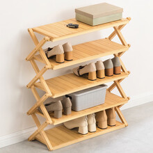 老竹匠简易多功能免安装可折叠全板防尘鞋架子客厅多层楠竹简约大容量换鞋凳-原色五层70cm长