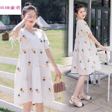 孕妇装夏装连衣裙哺乳衣外出潮妈个性韩版A字裙子夏季网红孕妇装cty 白色绣菠萝(哺乳版) M建议115斤以下