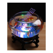 小鱼缸带造景金鱼缸鼓缸迷你玻璃鱼缸圆形乌龟缸 30圆盆彩石+假+带灯底座