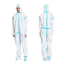 一次性防护服透气膜无纺布连体衣全身防水喷漆服养猪场养殖隔离衣 特厚SF透气膜贴蓝条 连帽连脚套防水 XL(155至165cm)