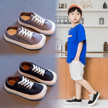 蒂布豆童鞋儿童帆布鞋男女童板鞋休闲鞋布鞋2021春夏季新款中大童 黑色 26码内长16.7cm