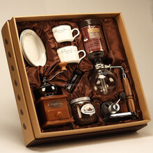 手动煮咖啡壶套装礼盒 手磨咖啡机套装复古磨豆机虹吸壶家用玻璃壶煮咖啡器具礼品 21A款胡桃柄钢芯GAS版(瓦斯炉)