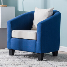 欧式布艺单人沙发咖啡厅酒店餐厅客房美甲店小户型沙发家用阳台椅 湖蓝+米白 混搭 布艺 标准单人(收藏加购抱枕)