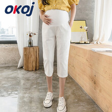 OKOJ 孕妇裤子夏季薄款外穿时尚宽松休闲裤夏天休闲打底裤七分中裤潮妈夏装 米白色 XL
