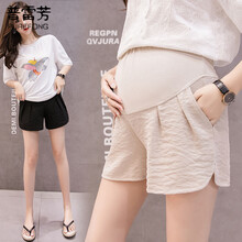 普雷芳孕妇装2021新款孕妇短裤夏季薄款外穿打底裤时尚款潮妈夏装孕妇休闲托腹裤 黑色 M