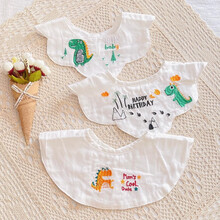 迪士尼宝宝口水巾夏季薄款韩版夏季薄款口水巾度可旋转婴儿纱布小围嘴宝宝防吐奶 绿恐龙  薄纱布3条 围嘴