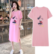 金缔娅孕妇装夏装新款时尚短袖上衣裙子潮妈中长款网红洋气孕妇连衣裙夏款 粉色 XXL