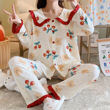 邦帛莉 月子服孕妇装 春夏秋季莫代尔产妇睡衣喂奶衣产后哺乳睡衣居家套装哺乳套装 8699-樱桃小熊 M码（90-115斤）