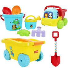 费雪沙滩玩具儿童玩沙工具洗澡戏水男孩女孩玩具套装 F0119套装+F112沙滩车+沙滩铲子