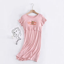 VISREA月子服夏季薄款睡裙莫代尔哺乳衣产后外出时尚大码印花潮 粉色【印花款】 XXL【135-160斤】