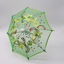 60cm SD萝莉蕾丝伞绣花珠片雨伞 巴芘娃娃搭配伞女孩玩具娃娃配件 绿色