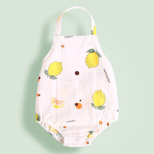 婴儿肚兜夏季薄款小宝宝纱布护肚围新生儿连腿三角包屁衣服女 柠檬冻 59cm
