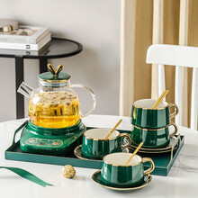 航方养生壶多功能煮茶器家用办公室花茶壶玻璃煮茶壶迷你电水壶 祖母绿1.1玻璃壶D+4杯4碟4勺+长托盘+底座A