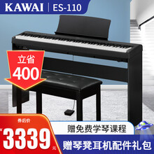 卡瓦依(KAWAI)电钢琴ES110 成人便携式88键重锤 儿童初学者入门智能电子钢琴 ES110黑色+原装木架+单踏板+配件礼包