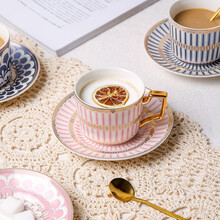 川岛屋欧式小奢华咖啡杯子轻奢ins风杯碟套装高档精致下午茶杯具 英伦风格杯碟套装粉色(含)