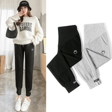 惠欣晨 孕妇裤春秋新款网红运动纯棉好质量孕妇束脚阔腿开叉潮妈孕妇托腹裤 黑色 L-体重110-125斤