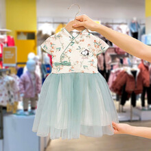 史努比/Snoopy 女童汉服短袖连衣裙2021夏装宝宝超仙裙子 绿色【现货】 100