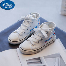 迪士尼儿童高帮帆布鞋2021秋季新款韩版男童软底小白鞋卡通图案女童板鞋 FL2021-113白 34码