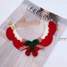猫咪针织围脖项圈宠物可爱围巾小型犬项圈手工编织围兜毛线口水巾 红色窄蝴蝶结樱桃 S脖围18-23cm建议2-5斤