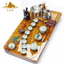 艾莹嘉 金丝楠木茶盘整套汝窑茶杯茶壶全自动电磁炉实木茶海家用办公室高档茶具套装 西施汝窑茶具