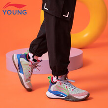 李宁童鞋儿童篮球鞋男大童先锋一灵系列2021年秋款缓震回弹轻质透气运动鞋YKBR048-7标准白/浅灰蓝36