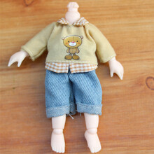 小娃娃衣服 通用6寸16/17厘米8分12分ob11娃衣小号萝莉娃娃裙子BJD关节娃服饰 随机图案长袖上衣+牛仔裤 适合17厘米以下的娃娃穿