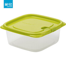 茶花带盖冰箱收纳盒长方形食品冷冻盒厨房收纳保鲜塑料储物盒 【780ML】绿色三个装