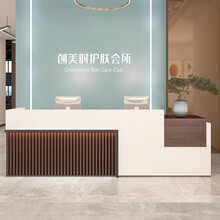 姬悠 轻奢美容院大气吧台仿大理石收银台公司会所医美前台桌烤漆接待台 咖色+纯白  100x50x100cm