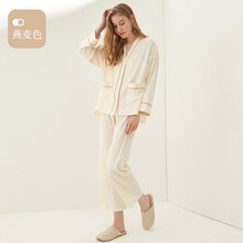 imummy月子服套装恒温薄款产后孕妇家居服女长袖产妇喂奶哺乳睡衣 家居服套装-浅驼色(不含吊带） L码