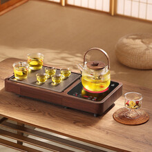 诺洁仕(LOCUS)茶杯消毒柜紫外线烘干收纳沥水台式小型多功能家用功夫茶具消毒盒 红棕木纹色茶盘+玻璃壶006款