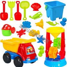 儿童沙滩玩具套装宝宝戏水玩沙挖沙决明子沙漏大号铲子沙滩桶工具 4轮车沙漏18件套