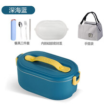 纳丽雅（Naliya）电热饭盒免注水可插电加热保温便当盒加热饭盒上班族便携带饭神器 深蓝色（送餐具+密封盖+手提袋）