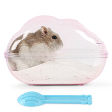 布卡星（BUCATSTATE）仓鼠浴室+漏沙勺厕所两用金丝熊中号云朵浴室洗澡盆浴沙尿砂防飞溅外接用品-透明粉色