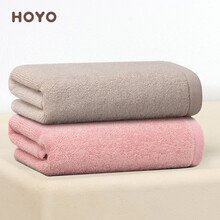HOYO日本成人夏季全棉植物抗菌毛巾纯棉柔软家用吸水两条装洗脸洗澡擦手女男 樱若+咖色33*73CM