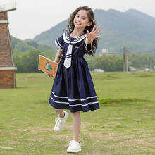 荷棠梦 女孩裙子9-12岁女童连衣裙中大童夏天7学院风连衣裙小女孩夏装11中小学生8网红10韩版6棉 藏青 170码 建议身高160-170cm