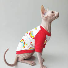 斯芬克斯宠物无毛猫德文 纯棉彩虹印花T恤 定制衣服 红色 XXL