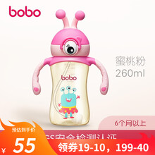 乐儿宝(bobo)  PPSU小怪物吸管杯带手柄防摔儿童水杯带重力球吸管防呛防漏水壶BB1804 粉色手柄260ml（蜜桃粉）