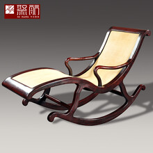 知府红木家具血檀（学名：染料紫檀）摇椅实木中式躺椅全手工藤面逍遥椅摇摇椅