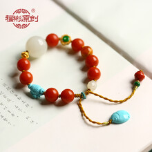 老矿料云南保山南红玛瑙手串女款满肉满色原创设计白玉蜜蜡绿松石