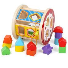 形状配对多孔认知智力盒宝宝1-3岁早教启智大颗积木敲球敲击木质儿童玩具 13孔形状配对智力轮