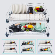 实心拉篮304不锈钢拉篮橱柜碗篮碗碟篮抽屉式调味篮厨房碗架导轨 升级扁钢600柜内宽55-58cm