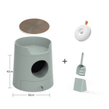 【猫城堡】封闭式猫砂盆防外溅除臭猫窝沙盘抽屉式特大号猫厕所 猫城堡套装-绿+除臭器