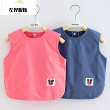 宝宝婴儿吃饭罩衣防水防脏围兜食饭兜儿童口水巾围嘴幼儿园反穿衣sy (无袖蓝+无袖西红)2件装 90 建议70-90cm