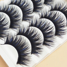 乐哉美妆 5对装 蓝黑色夸张假睫毛 舞台表演浓长款 逼真柔软演出彩妆眼睫毛