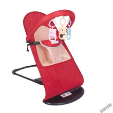 哄娃神器儿童躺椅哄娃睡神器儿童摇椅宝宝摇篮椅可躺可坐可以折叠 红色双网+四季通用 加玩具支架包括三个玩具